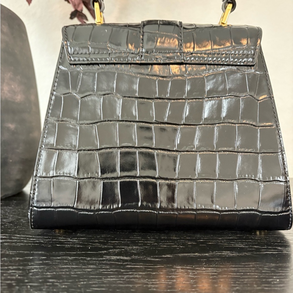 Veronica Beard Croc-Embossed Crest Lock Bag - Picture 8 of 12